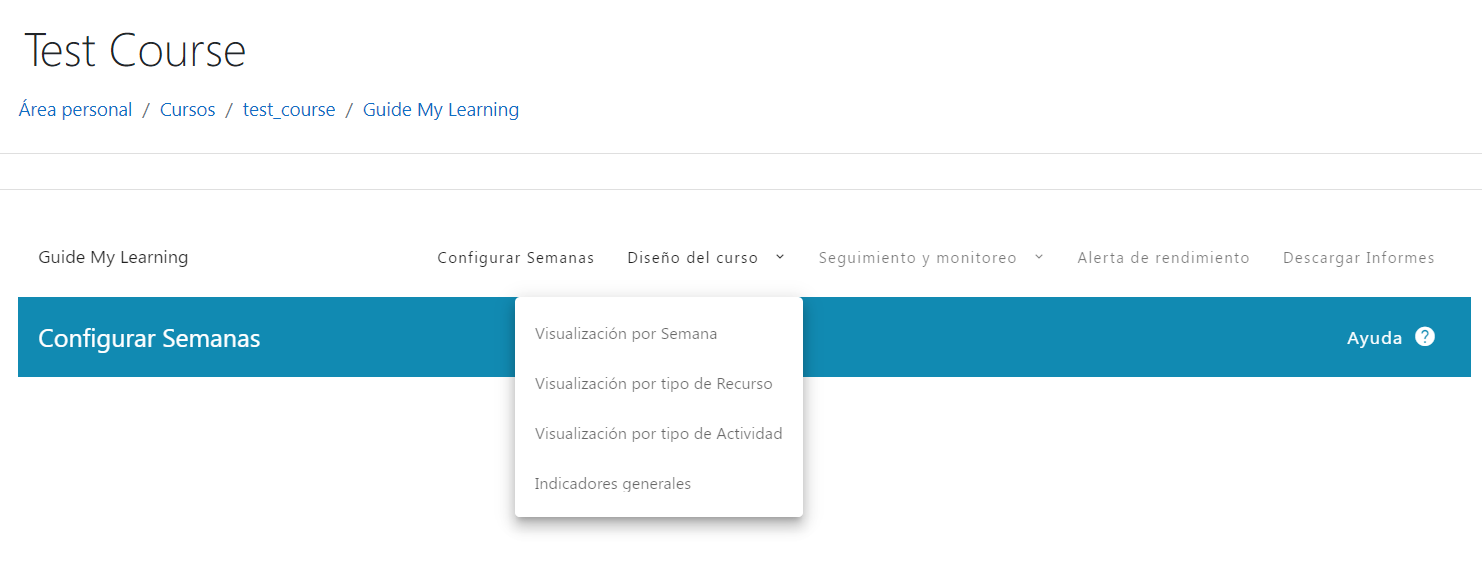 Sub secciones de la sección Diseño del curso