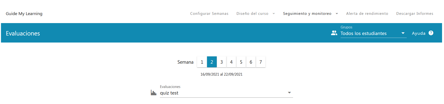 Selector de semanas y evaluaciones